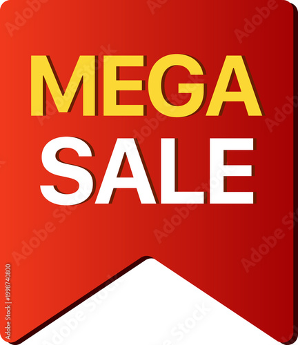 Mega Sale Red Bookmark Ribbon isolated on transparent background.