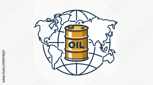 Global Oil Industry and International Petroleum Trade Illustrated with an Oil Barrel on a World Map