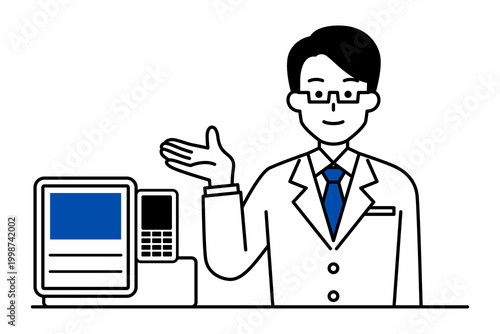 受付で会計をする男性医師