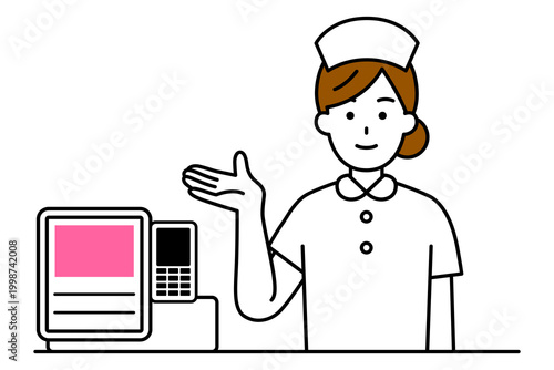 受付で会計をする女性看護師