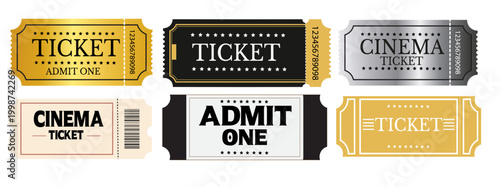 Photos cinema tickets, movie tickets, admission tickets, vector icons, ticket stubs