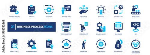 Business process icon set. workflow, operation, management, system, efficiency. solid style icon collection.
