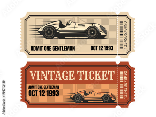 Vintage tickets, racing event tickets, admit one gentleman, retro tickets, 1993