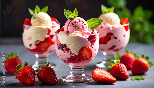 Delicious strawberry ice cream desserts.