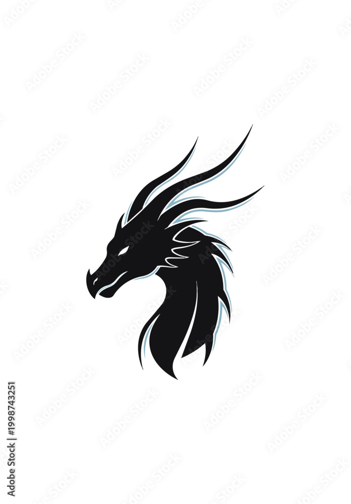 Obraz premium Stylized dragon head silhouette against dark background