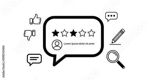 Feedback and review icons representing user ratings and comments