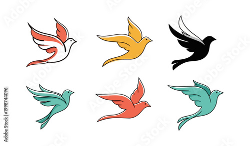 Flying bird icon set against black background