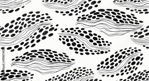 Schilderij op canvas Abstract black and white pattern with dots and lines.