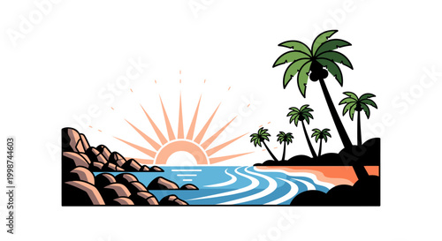 Palm trees on a tropical shore.