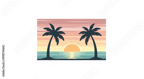 Two palm trees on the beach.