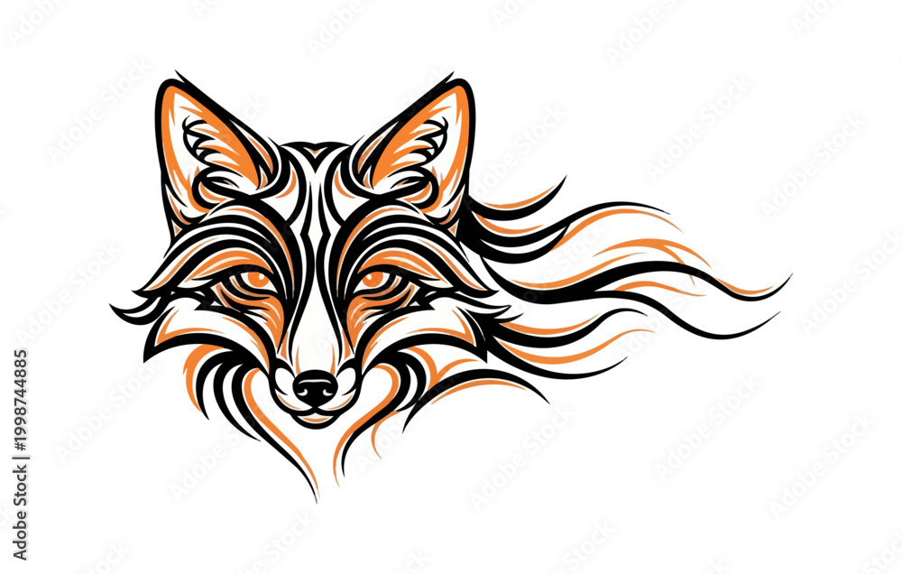 Fototapeta premium Stylized fox portrait illustration on black background