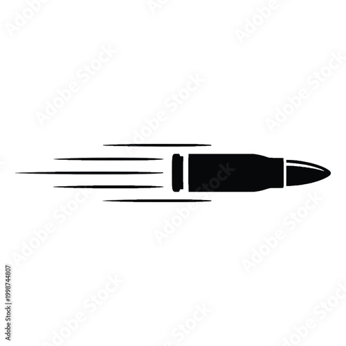 A speeding bullet travels through the air with motion lines.