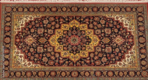 Intricate Persian Carpet with Floral and Geometric Patterns.