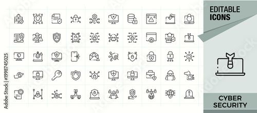 Set of Cyber Security line icon. Pack of safe, safety, firewall, secure and more. Thin icons set. Safety line icon set. Vector collections.