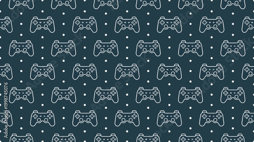 Canvas Print Seamless pattern of retro video game controllers on teal background