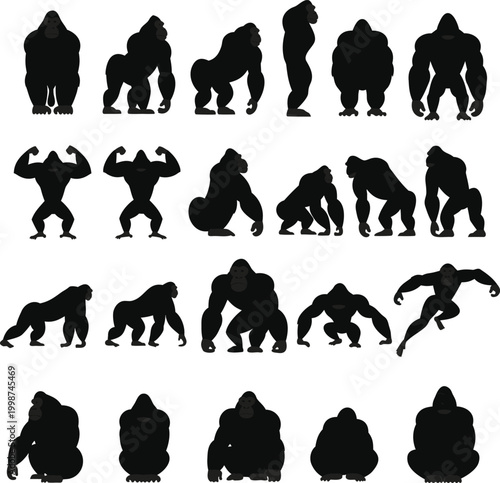 Mighty gorilla gang poses vector illustration