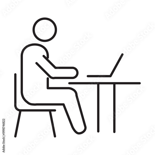 Man Working on Laptop Icon.Office Work Laptop Icon.Businessman Laptop Icon.Remote Working Man Icon..eps