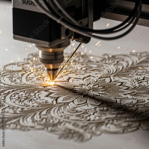 Laser Engraving Machine Cutting Intricate Floral Pattern.