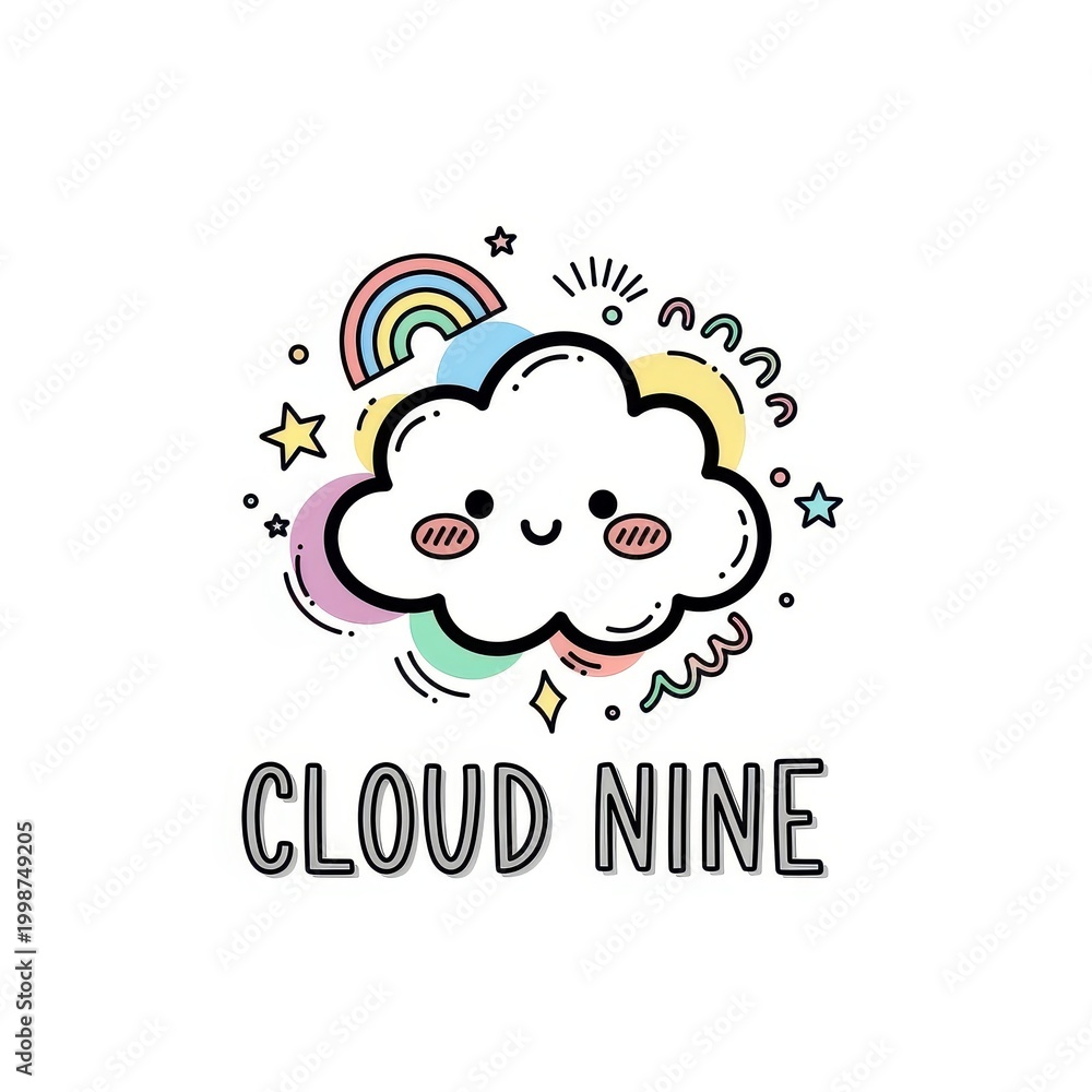 Obraz premium Cute cloud with rainbow cartoon illustration cloud nine concept