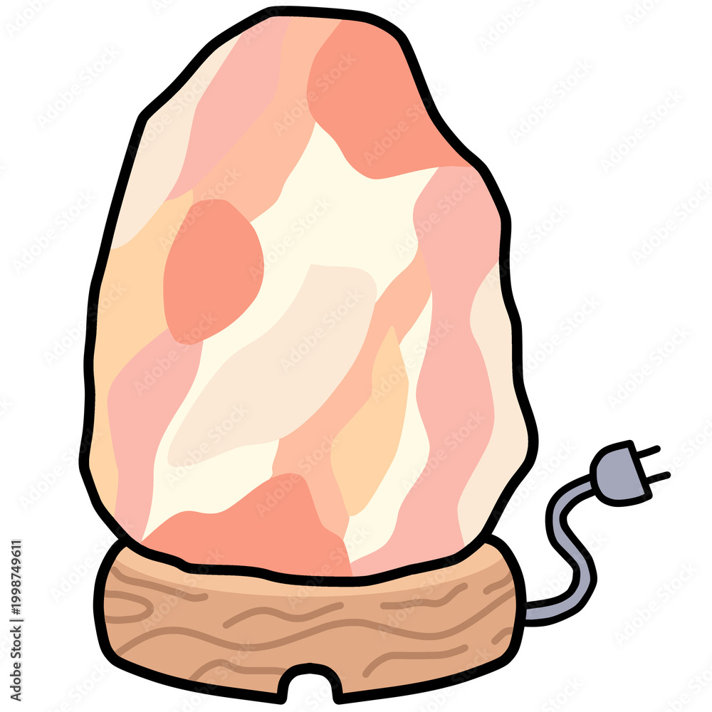 Fototapeta premium Himalayan salt lamp on wooden base illustration, pink salt crystal lamp for aromatherapy and wellness