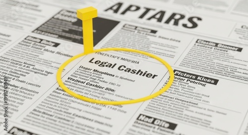 Legal Cashier Job Advertisement Highlighted with Pin.
