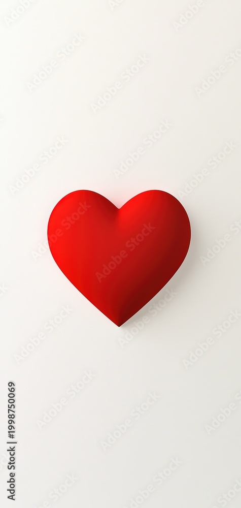 Obraz premium Vibrantly colored solid red heart shape centrally on stark white background smooth symmetrical curves pointed bottom