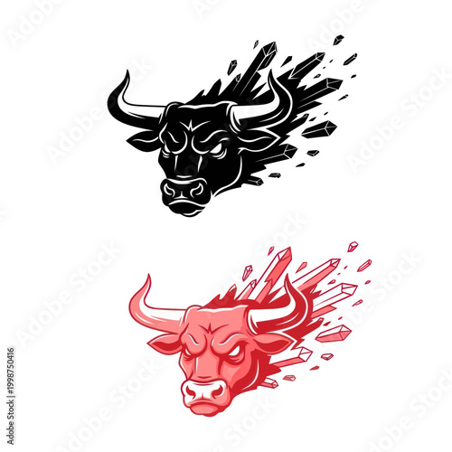 Bull heads with splashes around them.