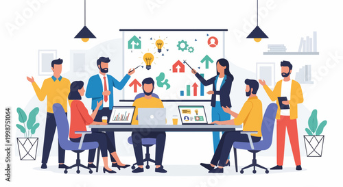 Team collaboration presentation meeting in modern office environment