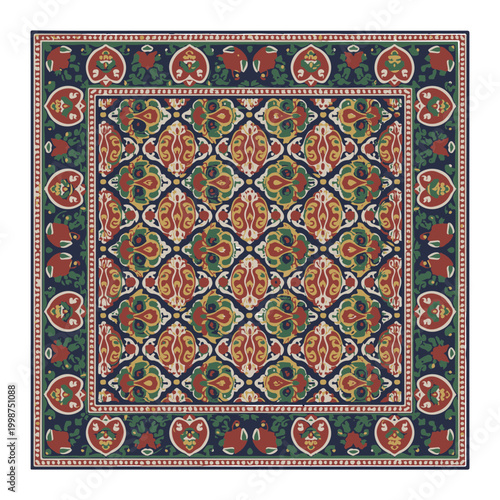 Traditional Turkish Textile Pattern with Saz Leaf and Floral Motifs  .eps