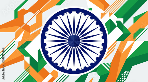Indian Tricolor Flag Chakra Symbol Abstract Geometric Background Design for Republic Day Celebration