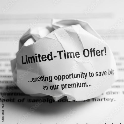 Limited Time Offer Crumpled Paper on Printed Background.