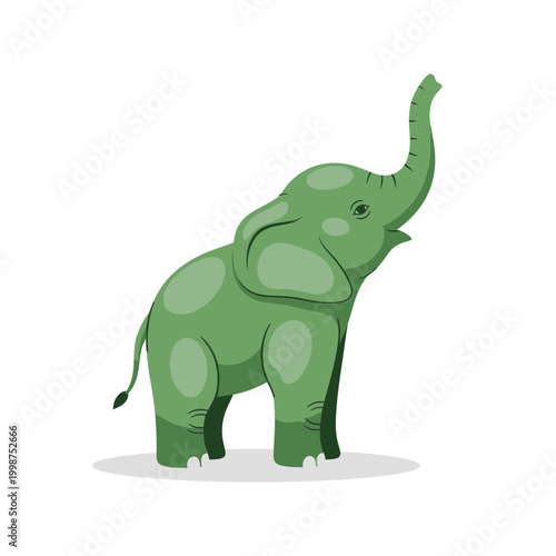 Green cartoon elephant standing tall proudly.