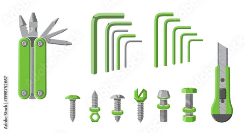 Green pocket multi tool set.