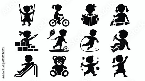 Vector illustration of children playing learning and having fun in various activities