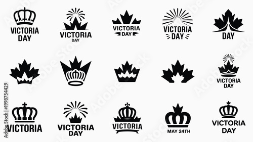 Tableau sur toile Collection of victoria day icons and symbols featuring crowns and maple leaves i
