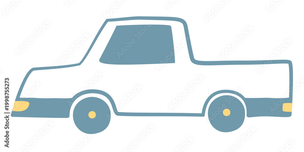 Naklejka premium Minimal flat style pickup truck with clean lines and muted colors in side perspective.