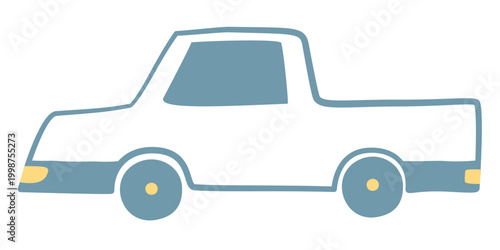 Minimal flat style pickup truck with clean lines and muted colors in side perspective.