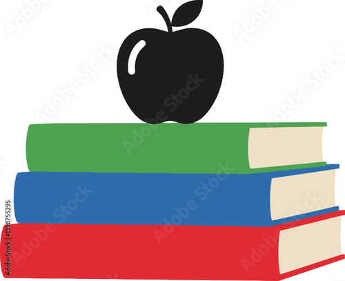 Education concept represented by a stack of books with an apple on top, symbolizing learning and knowledge acquisition