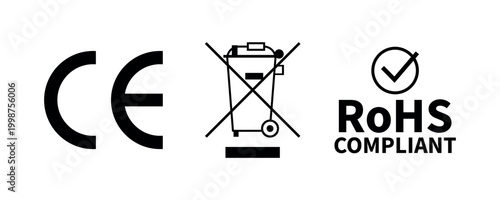 Fotografi CE RoHS WEEE compliance certification icons for electronics
