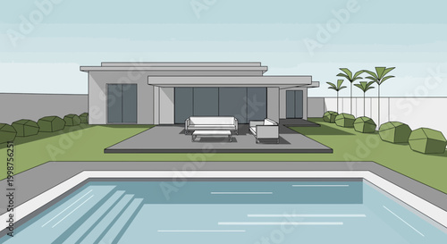 Modern Luxury House with Swimming Pool and Outdoor Seating Area