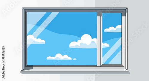 Modern window with view of blue sky and white clouds