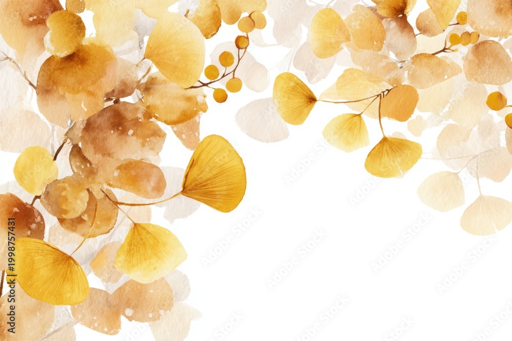 Fototapeta premium Autumn botanical background with leaves and berry branches
