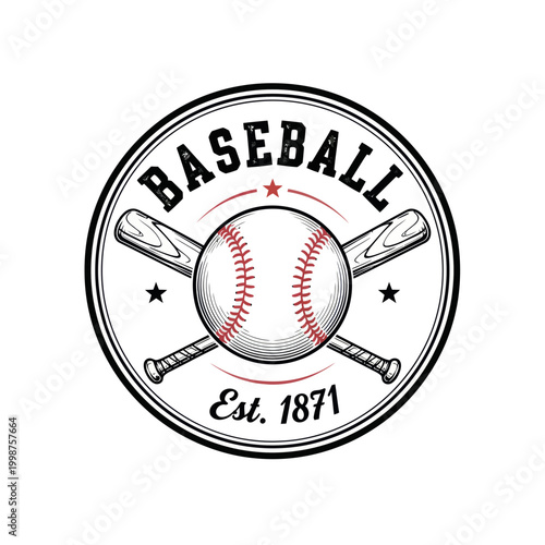 Vintage Baseball Emblem with Crossed Bats and Ball, Sport Logo Design