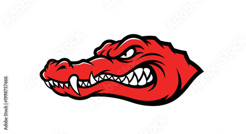 Aggressive Red Alligator Mascot Head Logo, Fierce Reptile Illustration