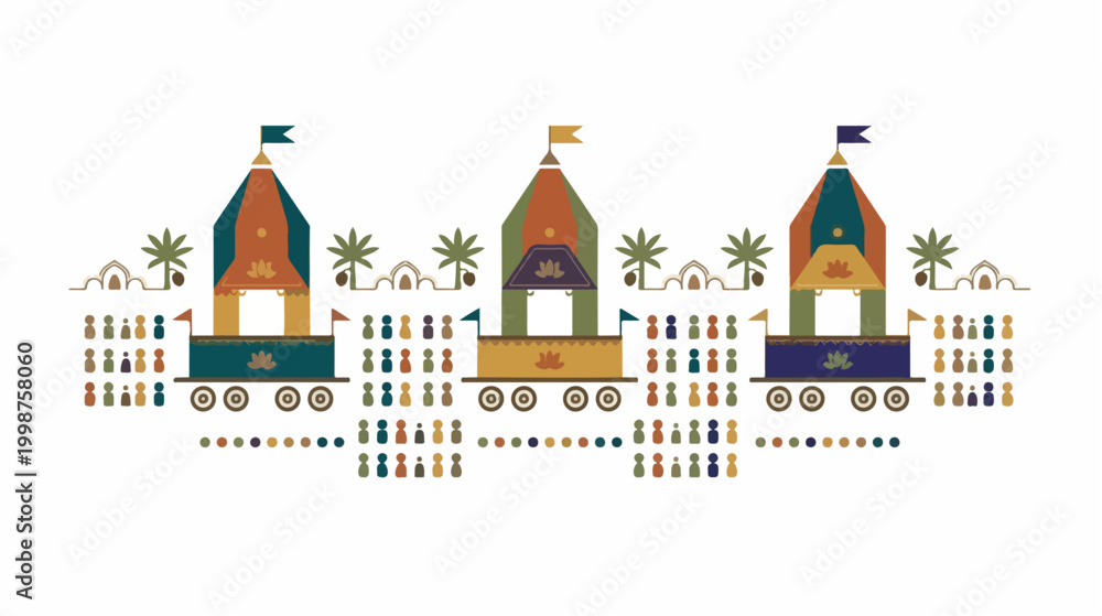 Obraz premium Jagannath Puri Rath Yatra Chariots Festival Illustration.