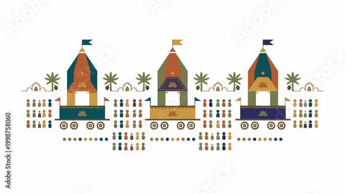 Jagannath Puri Rath Yatra Chariots Festival Illustration.