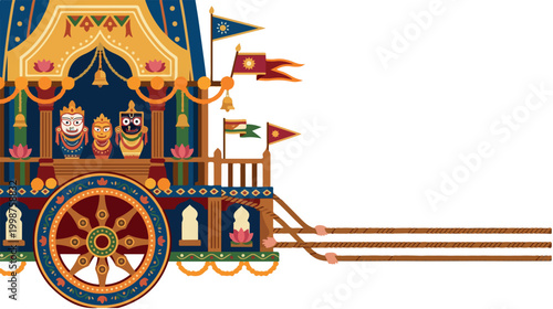 Ornate Ratha Yatra Chariot with Deities of Jagannath Balabhadra and Subhadra.