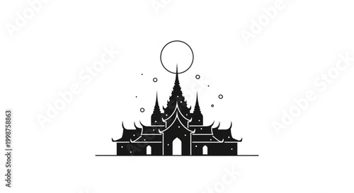 Black silhouette of Thai temple complex