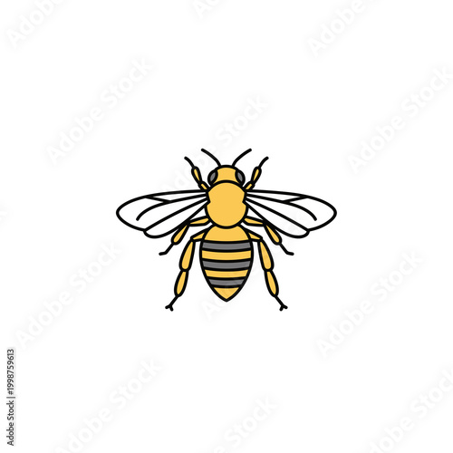 Stylized illustration of a honey bee insect with yellow and black stripes.