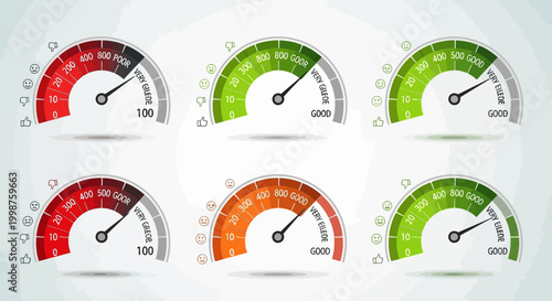 Set of Six Gauges Showing Different Levels.